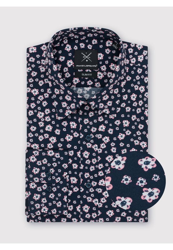 Pako Lorente - PAKO LORENTE – Koszula męska P22WF-1X-026-G-S. Typ kołnierza: kołnierzyk klasyczny. Materiał: bawełna, elastan. Długość rękawa: długi rękaw. Długość: długie. Wzór: kwiaty. Styl: klasyczny