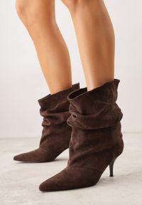 Renee - Brązowe Botki na Szpilce Typu Slouchy Anitai. Kolor: brązowy. Materiał: jeans. Obcas: na szpilce #2