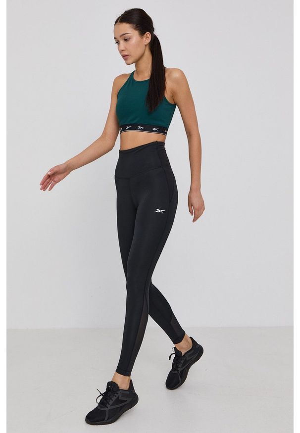 Reebok - Biustonosz sportowy. Kolor: zielony. Materiał: skóra. Rodzaj stanika: odpinane ramiączka