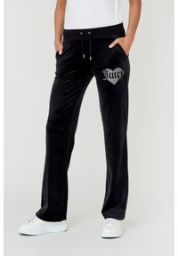 Juicy Couture - JUICY COUTURE Czarne spodnie Heart Diamante. Kolor: czarny. Materiał: poliester. Wzór: aplikacja #6