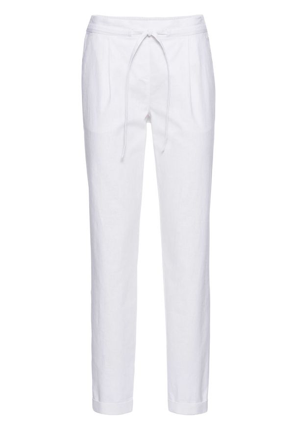 Spodnie lniane bonprix biały. Kolor: biały. Materiał: len