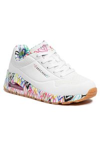 skechers - Buty na co dzień damskie SKECHERS UNO LOVING LOVE zdobienie w serca. Okazja: na co dzień. Zapięcie: sznurówki. Kolor: biały, wielokolorowy. Materiał: syntetyk, materiał. Szerokość cholewki: normalna. Wzór: aplikacja. Model: Skechers Sport. Sport: turystyka piesza