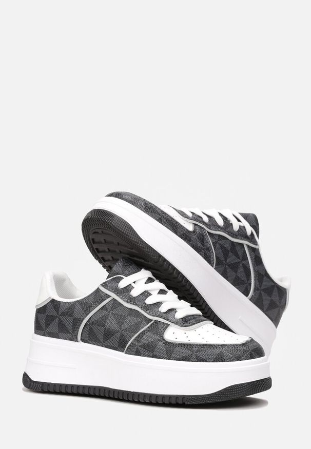 Renee - Szare Sneakersy w Geometryczny Wzór na Platformie Vihid. Nosek buta: okrągły. Kolor: szary. Wzór: geometria. Obcas: na platformie