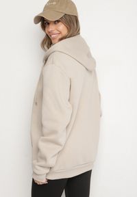 Born2be - Beżowa Rozpinana Bluza z Bawełną i Kapturem Typu Oversize Diosa. Okazja: na co dzień. Kolor: beżowy. Materiał: bawełna. Sezon: jesień, wiosna. Styl: casual, klasyczny #6
