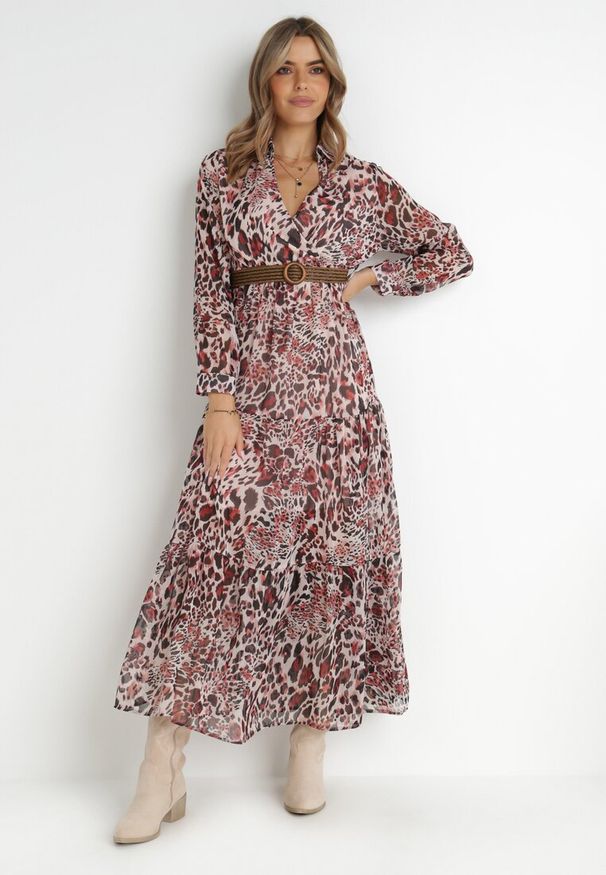 Born2be - Różowa Sukienka Phaenala. Kolor: różowy. Materiał: zamsz. Wzór: motyw zwierzęcy, nadruk. Styl: klasyczny. Długość: maxi