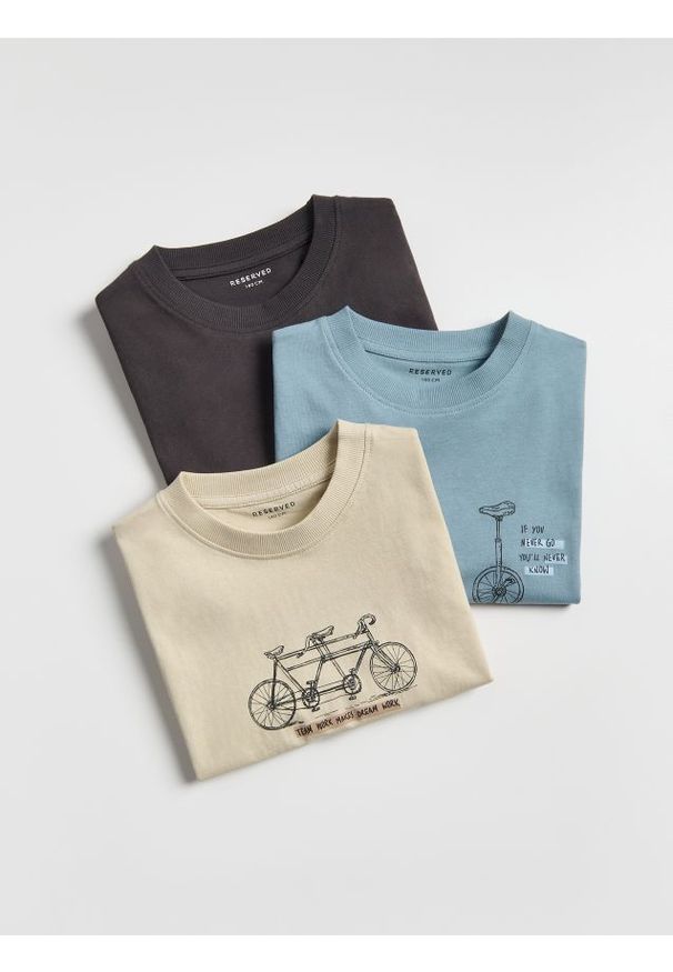 Reserved - Bawełniany t-shirt 3 pack - beżowy. Kolor: beżowy. Materiał: bawełna