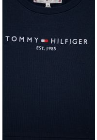 TOMMY HILFIGER - Tommy Hilfiger sukienka dziecięca kolor granatowy mini rozkloszowana. Kolor: niebieski. Materiał: bawełna. Długość rękawa: krótki rękaw. Wzór: aplikacja. Typ sukienki: rozkloszowane. Długość: mini