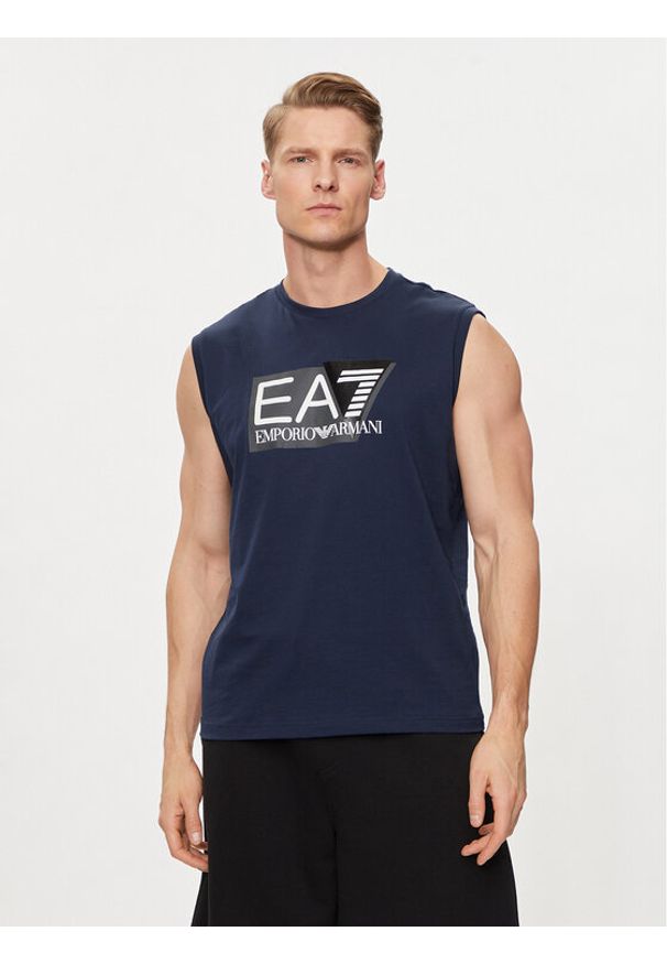 EA7 Emporio Armani T-Shirt 3DPT80 PJ02Z 1554 Granatowy Regular Fit. Kolor: niebieski. Materiał: bawełna