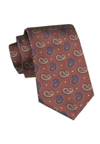 Elegancki Krawat Męski Angelo di Monti - Paisley na Brązowym Tle. Kolor: brązowy, wielokolorowy, beżowy. Materiał: tkanina. Wzór: paisley. Styl: elegancki