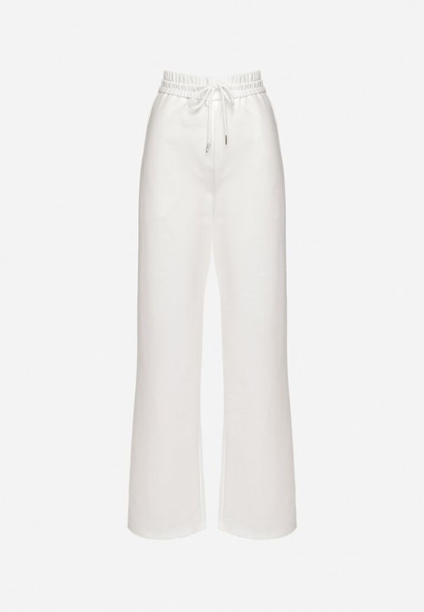 Born2be - Białe Bawełniane Spodnie Dresowe z Szerokimi Nogawkami Alfira. Kolor: biały. Materiał: bawełna, dresówka