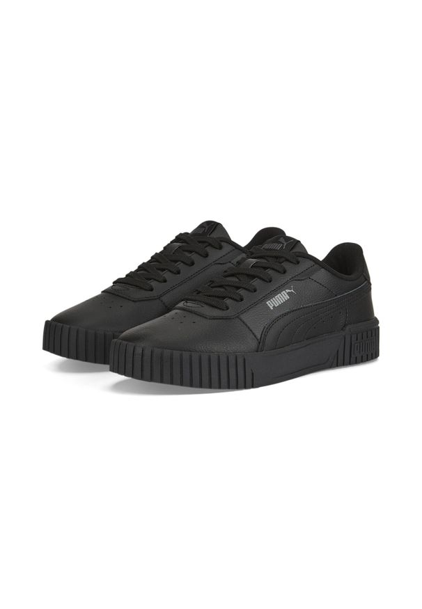 Puma - Damskie sneakersy Carina 2.0 PUMA Black Dark Shadow Gray. Okazja: na plażę. Kolor: wielokolorowy, czarny, szary. Materiał: skóra. Sezon: lato. Sport: tenis