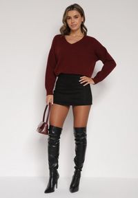 Born2be - Czarne Spódnico-Szorty Zdobione Imitacją Kieszeni z Tyłu Sewrela. Okazja: na co dzień, na randkę. Kolor: czarny. Materiał: koronka. Wzór: aplikacja. Styl: klasyczny, casual, elegancki #2