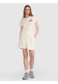 4f - 4F T-shirt regular z nadrukiem damski - biały XL. Okazja: na co dzień. Kolor: biały. Materiał: materiał, bawełna, jersey, dzianina, tkanina. Wzór: nadruk. Styl: sportowy, klasyczny, elegancki, casual #2