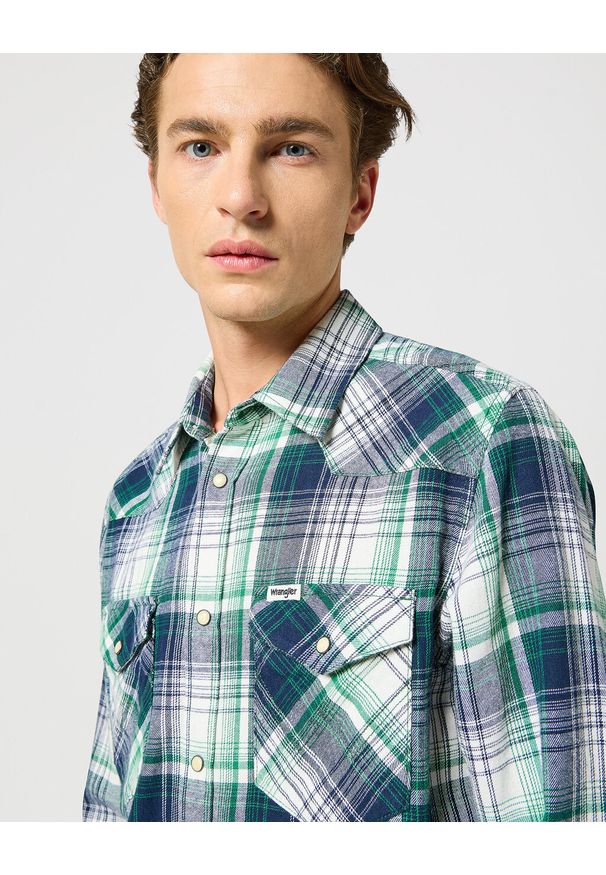Wrangler - WRANGLER MĘSKA KOSZULA WESTERN SHIRT GREEN BLUE 112357242 W5B4017986