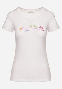 Born2be - Biały Bawełniany T-shirt z Ozdobnym Nadrukiem Zaromira. Okazja: na co dzień. Kolor: biały. Materiał: bawełna. Wzór: nadruk. Styl: klasyczny, elegancki, casual #7