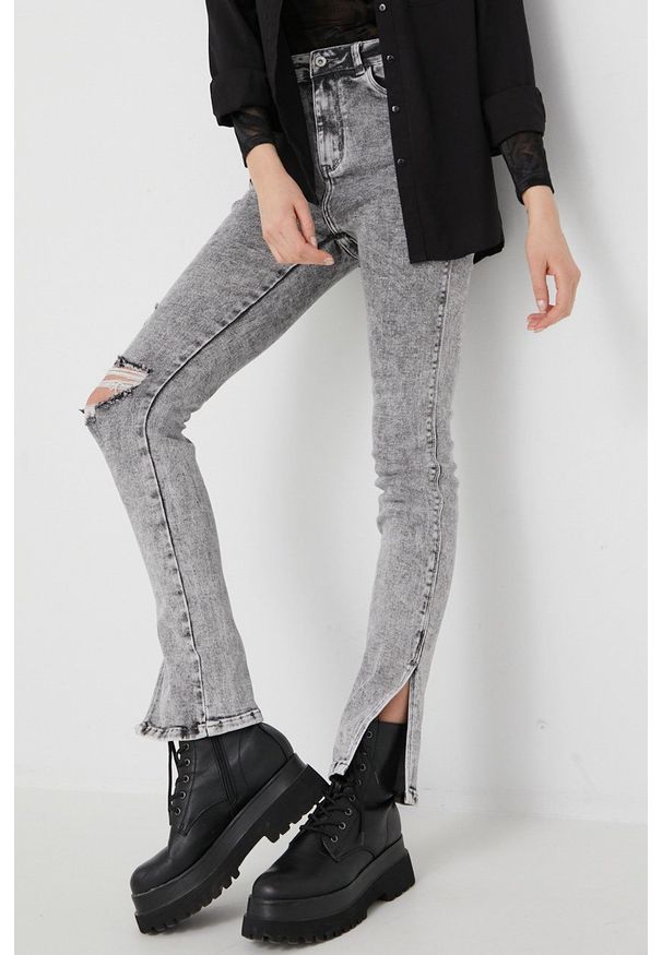Answear Lab jeansy STRAIGHT damskie high waist. Stan: podwyższony. Kolor: szary. Styl: wakacyjny
