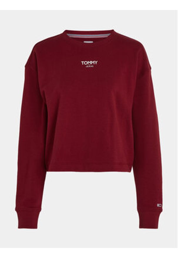 Tommy Jeans Bluza Ess Logo DW0DW16393 Bordowy Cropped Fit. Kolor: czerwony. Materiał: syntetyk, bawełna