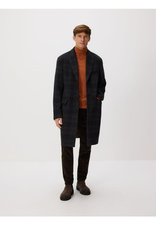 Reserved - Płaszcz z dodatkiem wełny - granatowy. Kolor: niebieski. Materiał: wełna