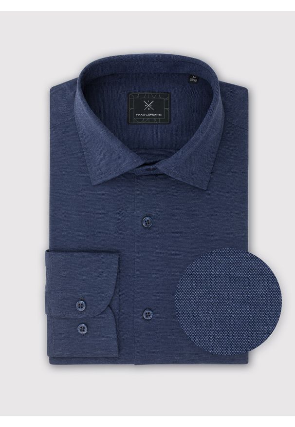 Pako Lorente - PAKO LORENTE – Ciemna niebieska bawełniana koszula męska. Kolor: zielony, brązowy, niebieski. Materiał: bawełna. Długość rękawa: długi rękaw. Długość: długie. Wzór: gładki