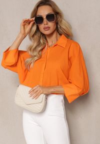 Renee - Pomarańczowa Koszula z Bawełny Rękawy 3/4 Typu Nietoperz Delilatia. Kolor: pomarańczowy. Materiał: bawełna #1