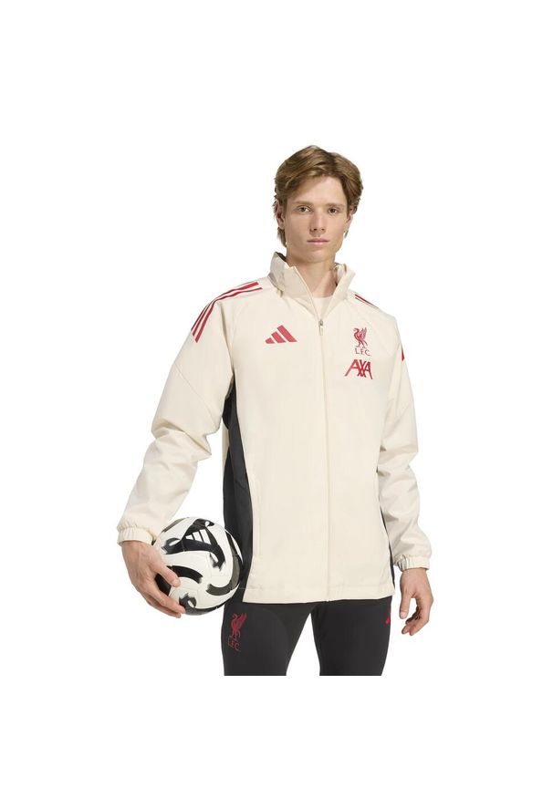 Adidas - Kurtka dresowa zewnętrzna Liverpool FC 2025/26. Kolor: biały. Materiał: dresówka. Sport: piłka nożna