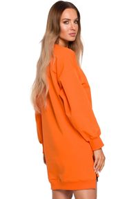 Produkt Polski - Sukienka bluza oversize asymetryczna bawełniana z zamkami pomarańczowa. Kolor: pomarańczowy. Materiał: bawełna. Typ sukienki: oversize, asymetryczne. Długość: mini
