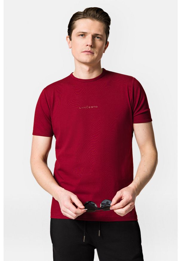 Lancerto - Koszulka Bordowa z Bawełną Steph. Kolor: czerwony. Materiał: bawełna, elastan