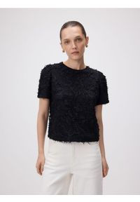 Reserved - Bluzka z aplikacjami - czarny. Kolor: czarny. Materiał: dzianina. Wzór: aplikacja #1