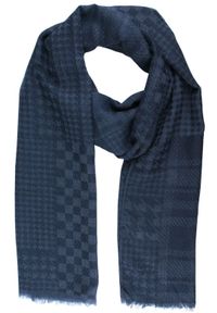 Lekki Szalik Wiosenno-Jesienny - Teer - Ciemnoniebieski w Kratę. Okazja: na spacer. Kolor: niebieski. Materiał: poliester. Sezon: wiosna, jesień. Styl: elegancki #1
