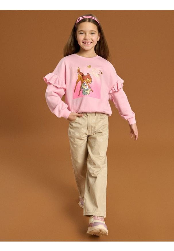 Sinsay - Bluza Disney - różowy. Typ kołnierza: kołnierz z falbankami. Kolor: różowy. Długość rękawa: długi rękaw. Długość: długie. Wzór: motyw z bajki
