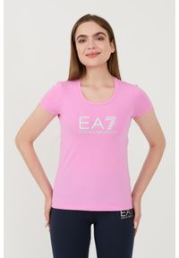 EA7 Emporio Armani - EA7 Różowy t-shirt. Kolor: różowy