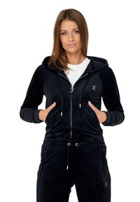 Juicy Couture - JUICY COUTURE Czarna damska bluza Madison, Rozmiar L. Kolor: czarny. Materiał: poliester, welur, materiał. Wzór: aplikacja #6