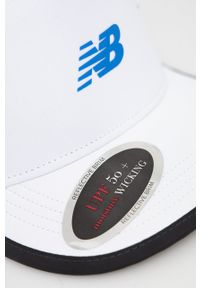 New Balance czapka LAH13001WT kolor biały z nadrukiem. Kolor: biały. Materiał: tkanina, skóra, materiał. Wzór: nadruk #3