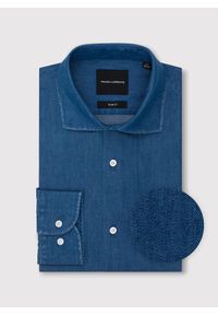 Pako Lorente - PAKO LORENTE - Niebieska koszula jeansowa. Typ kołnierza: kołnierzyk włoski. Kolor: niebieski. Materiał: jeans. Długość rękawa: długi rękaw. Długość: długie. Wzór: gładki #5