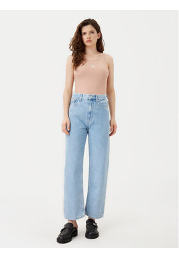 Calvin Klein Jeans Top J20J224762 Beżowy Slim Fit. Kolor: beżowy. Materiał: bawełna