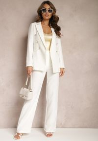 Renee - Białe Garniturowe Spodnie High Waist z Kieszeniami Blathe. Stan: podwyższony. Kolor: biały #4