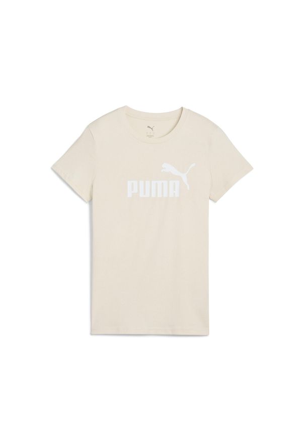Puma - Damska koszulka z logo ESS No. 1 PUMA Alpine Snow White. Kolor: beżowy, biały, wielokolorowy. Sport: fitness, bieganie