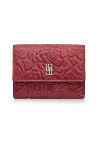 PAOLO PERUZZI - Portfel damski skórzany czerwony w orientacji poziomej RFID Paolo Peruzzi AL-15-RD. Kolor: czerwony. Materiał: skóra. Wzór: aplikacja, kwiaty #1