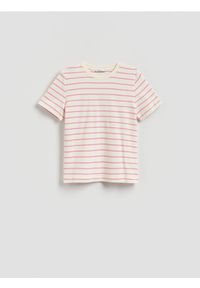 Reserved - T-shirt z bawełny merceryzowanej - brudny róż. Kolor: różowy. Materiał: bawełna #1