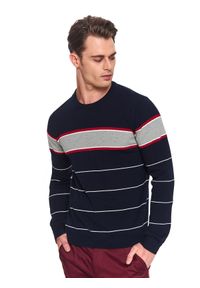 TOP SECRET - Sweter strukturalny. Okazja: na co dzień. Kolor: niebieski. Materiał: jeans. Wzór: paski. Sezon: zima. Styl: casual, klasyczny, elegancki #5