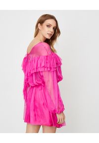 ICON - Jedwabna sukienka z falbaną Sunset. Kolor: różowy, wielokolorowy, fioletowy. Materiał: jedwab. Sezon: lato. Styl: wakacyjny #4