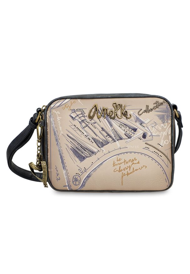 Torebka damska Anekke, mała na ramię we wzorki z regulowanym paskiem i z 2 komorami, beżowa, 41843-183. Kolor: beżowy. Wzór: aplikacja. Materiał: zdobione. Styl: casual. Rodzaj torebki: na ramię