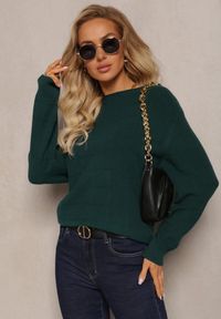 Renee - Ciemnozielony Klasyczny Sweter z Miękkiej Dzianiny Tererise. Kolor: zielony. Materiał: dzianina. Długość rękawa: długi rękaw. Długość: długie. Styl: klasyczny #3