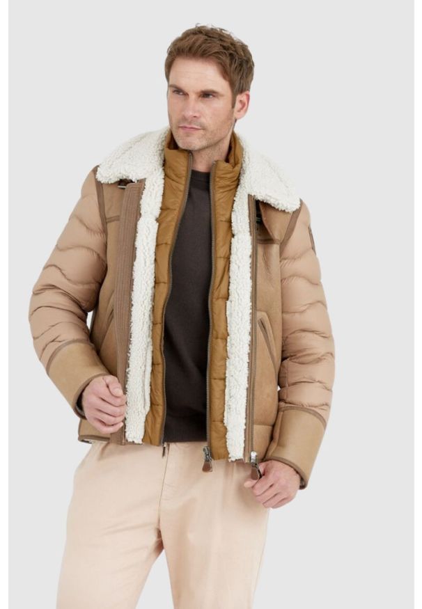 Blauer USA - BLAUER Kożuch męski z pikowanymi rękawami, Rozmiar L. Kolor: brązowy