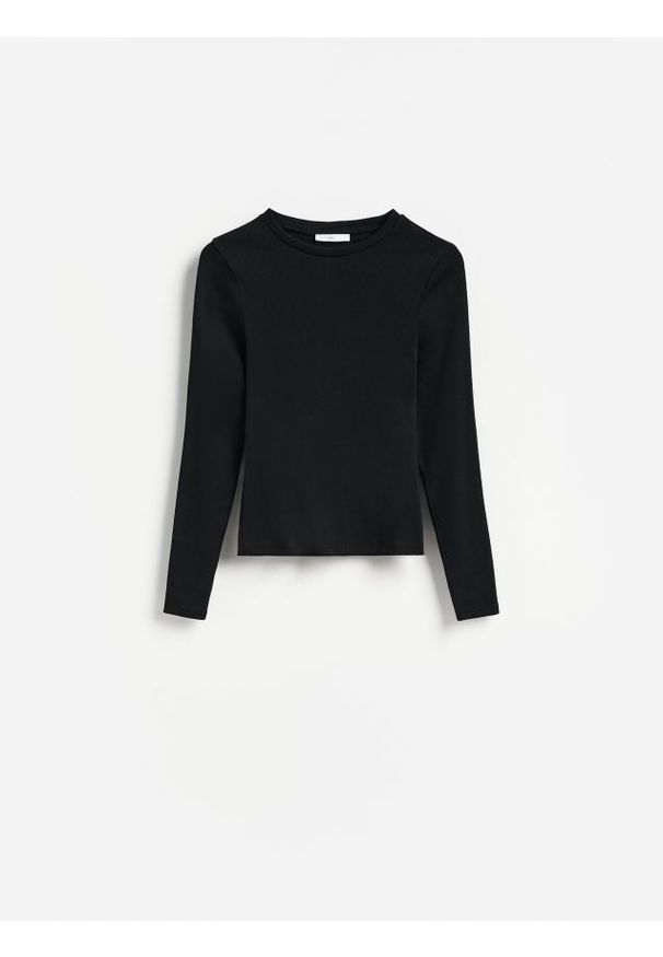 Reserved - Prążkowany longsleeve - czarny. Kolor: czarny. Materiał: prążkowany. Długość rękawa: długi rękaw