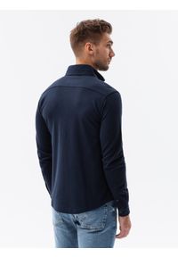 Ombre Clothing - Dzianinowa męska koszula SLIM FIT z długim rękawem – granatowa V2 - Rozmiar: L. Kolor: niebieski. Materiał: dzianina. Długość rękawa: długi rękaw. Długość: długie