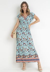 Born2be - Jasnoniebieska Kopertowa Sukienka Maxi z Gumką w Pasie we Wzór Paisley Anitte. Kolor: niebieski. Wzór: paisley. Sezon: wiosna, lato. Typ sukienki: kopertowe. Długość: maxi #5