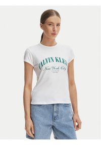Calvin Klein Jeans T-Shirt Graphic Logo LV047F815G Biały Slim Fit. Kolor: biały. Materiał: bawełna #1