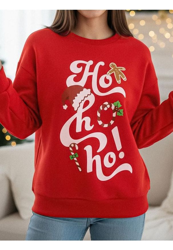 Sinsay - Bluza świąteczna - czerwony. Kolor: czerwony. Długość rękawa: długi rękaw. Długość: długie. Wzór: nadruk. Styl: wizytowy