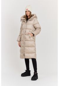 Hetrego - HETREGO Beżowy damski puchowy płaszcz Karen Woman Quilted Coat, Rozmiar 42 EU - 46 IT. Kolor: beżowy. Materiał: puch. Długość rękawa: długi rękaw. Długość: do kolan. Wzór: bez wzorów. Styl: elegancki #4